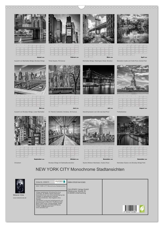 Produktbild: NEW YORK CITY Monochrome Stadtansichten (Wandkalender 2026 DIN A2 hoch), CALVENDO Monatskalender