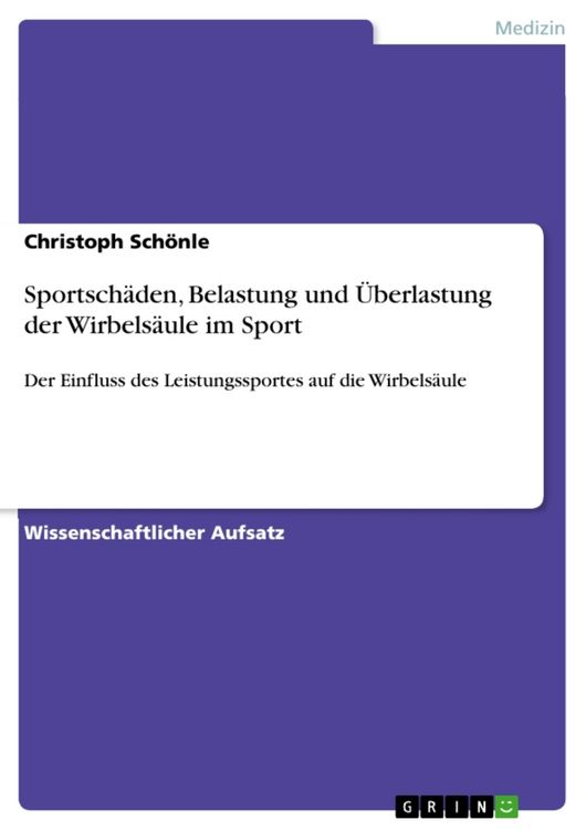 Produktbild: Sportsch&auml;den, Belastung und &Uuml;berlastung der Wirbels&auml;ule im Sport