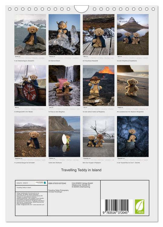 Produktbild: Travelling Teddy in Island (Wandkalender 2026 DIN A4 hoch), CALVENDO Monatskalender