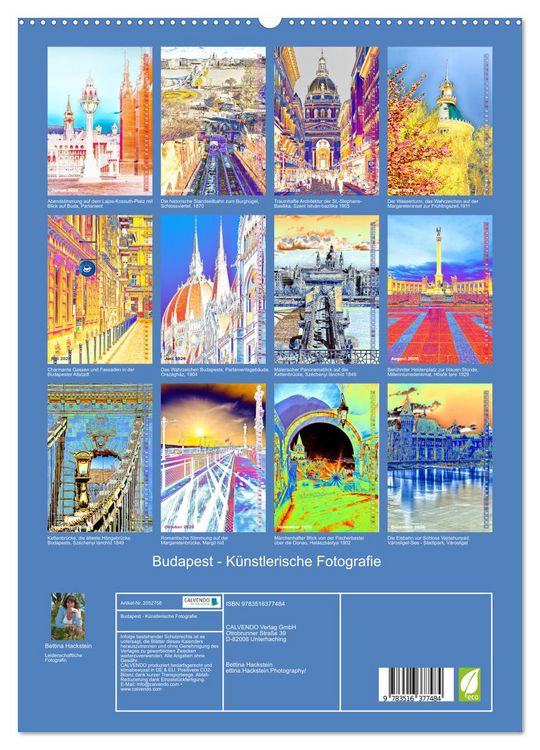 Produktbild: Budapest - K&uuml;nstlerische Fotografie (hochwertiger Premium Wandkalender 2026 DIN A2 hoch), Kunstdruck in Hochglanz