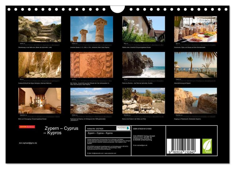 Produktbild: Zypern &ndash; Cyprus &ndash; Kypros (Wandkalender 2026 DIN A4 quer), CALVENDO Monatskalender