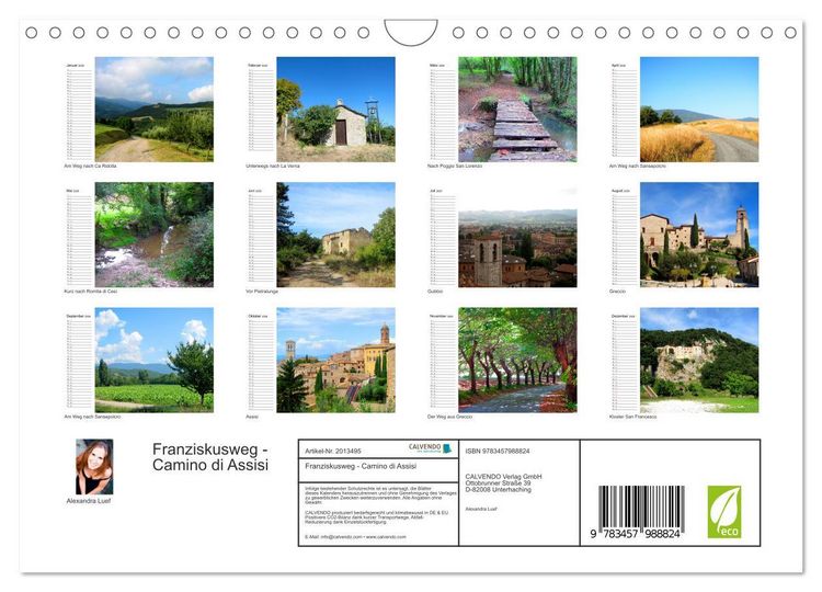 Produktbild: Franziskusweg - Camino di Assisi (Wandkalender 2026 DIN A4 quer), CALVENDO Monatskalender