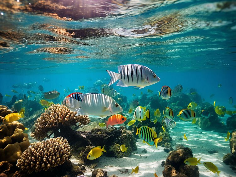 Produktbild: CALVENDO Puzzle Fischschwarm in den Tropen mit Korallen | 1000 Teile Lege-Gr&ouml;&szlig;e 64x48cm Foto-Puzzle f&uuml;r gl&uuml;ckliche Stunden