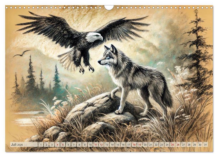 Produktbild: Die Eleganz der W&ouml;lfe - Mythische Begegnungen in der Natur (Wandkalender 2026 DIN A3 quer), CALVENDO Monatskalender