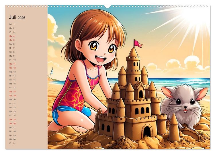 Produktbild: M&auml;dchen und ihre tierischen Freunde - Tierisch s&uuml;&szlig;e Mangas f&uuml;r M&auml;dchen (hochwertiger Premium Wandkalender 2026 DIN A2 quer), Kunstdruck in Hochglanz