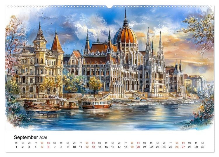 Produktbild: Stadtpoesie in sanften Farben (hochwertiger Premium Wandkalender 2026 DIN A2 quer), Kunstdruck in Hochglanz