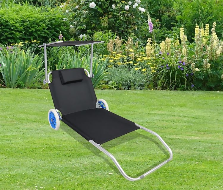 Produktbild: Sonnenliege Liegestuhl Gartenliege Rollen Dach