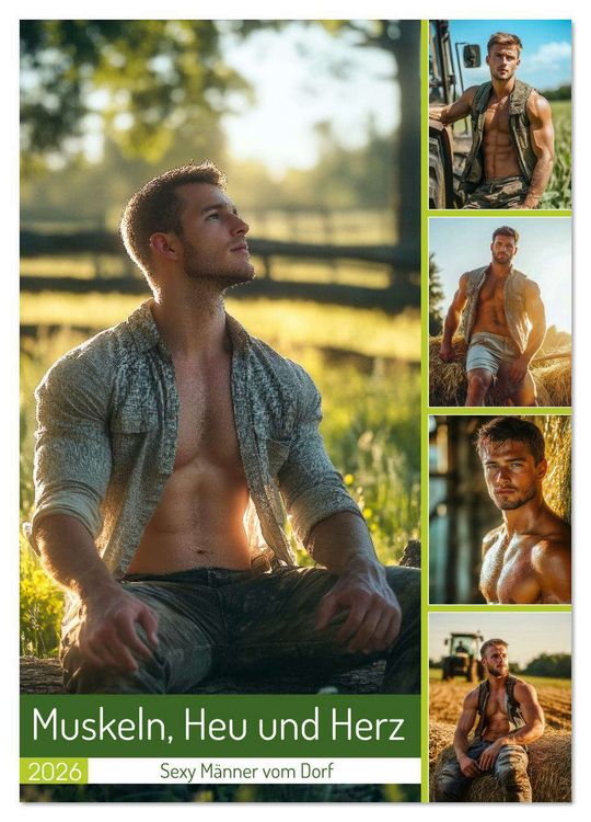 Produktbild: Muskeln, Heu und Herz - Sexy M&auml;nner vom Dorf (Wandkalender 2026 DIN A2 hoch), CALVENDO Monatskalender