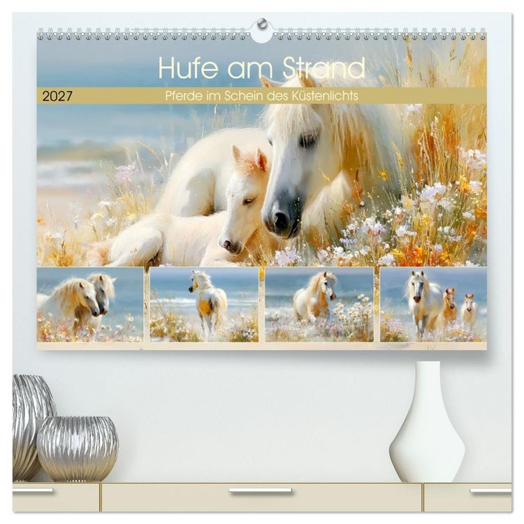 Produktbild: Hufe am Strand. Pferde im Schein des K&uuml;stenlichts (hochwertiger Premium Wandkalender 2027 DIN A2 quer), Kunstdruck in Hochglanz