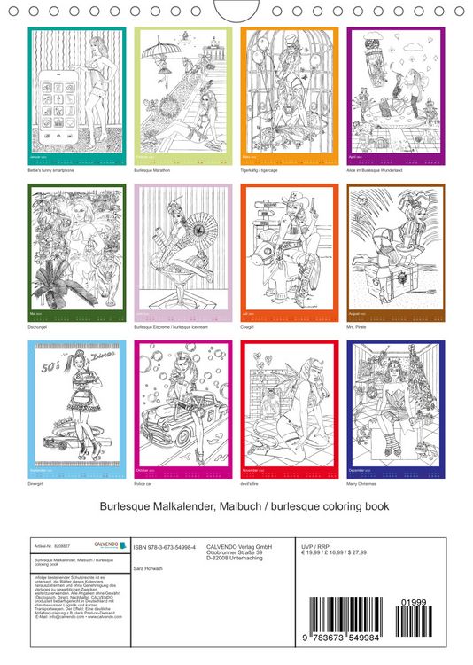 Produktbild: Burlesque Malkalender, Malbuch / burlesque coloring book mit Bildern von Sara Horwath (Wandkalender 2022 DIN A4 hoch)