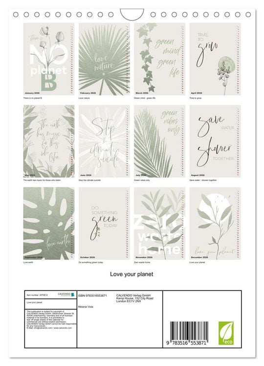 Produktbild: Love your planet (Wall Calendar 2026 DIN A4 portrait), CALVENDO 12 Month Wall Calendar