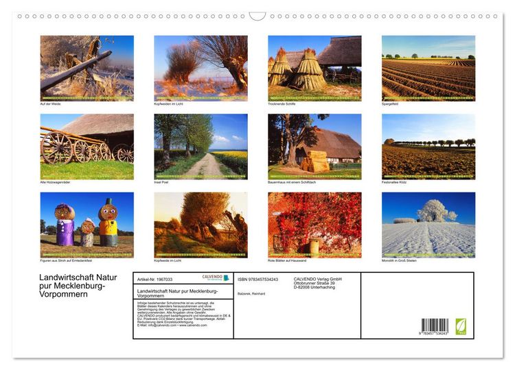 Produktbild: Landwirtschaft Natur pur Mecklenburg-Vorpommern (Wandkalender 2026 DIN A2 quer), CALVENDO Monatskalender