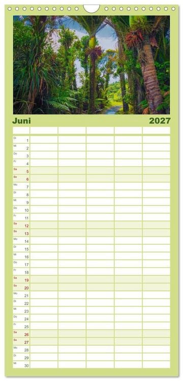 Produktbild: Familienplaner 2027 - Traumhafte Wege - Unterwegs auf Neuseelands S&uuml;dinsel mit 5 Spalten (Wandkalender, 21 x 45 cm) CALVENDO
