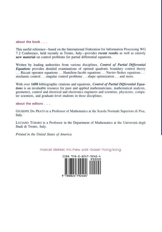 Produktbild: Control of Partial Differential Equations