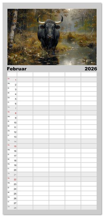 Produktbild: Familienplaner 2026 - Wilde Rinder mit 5 Spalten (Wandkalender, 21 x 45 cm) CALVENDO