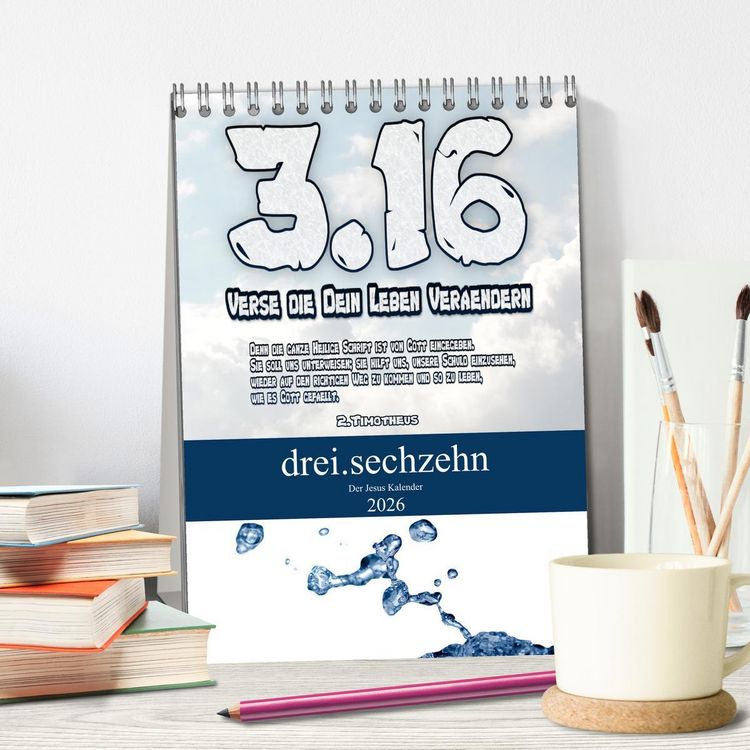 Produktbild: drei.sechzehn - Der Jesus Kalender (Tischkalender 2026 DIN A5 hoch), CALVENDO Monatskalender