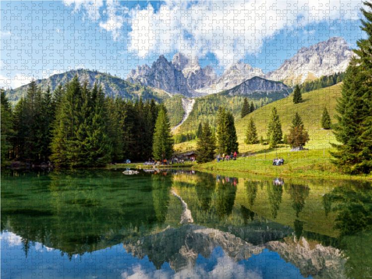 Produktbild: CALVENDO Puzzle Spiegelung der Bischofsm&uuml;tze im Almsee bei Filzmoos 1000 Teile Lege-Gr&ouml;&szlig;e 64 x 48 cm Foto-Puzzle Bild von Markus Schieder