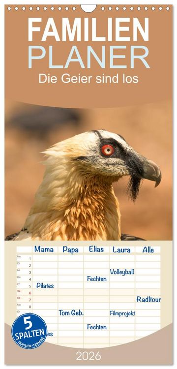 Produktbild: Familienplaner 2026 - Die Geier sind los mit 5 Spalten (Wandkalender, 21 x 45 cm) CALVENDO
