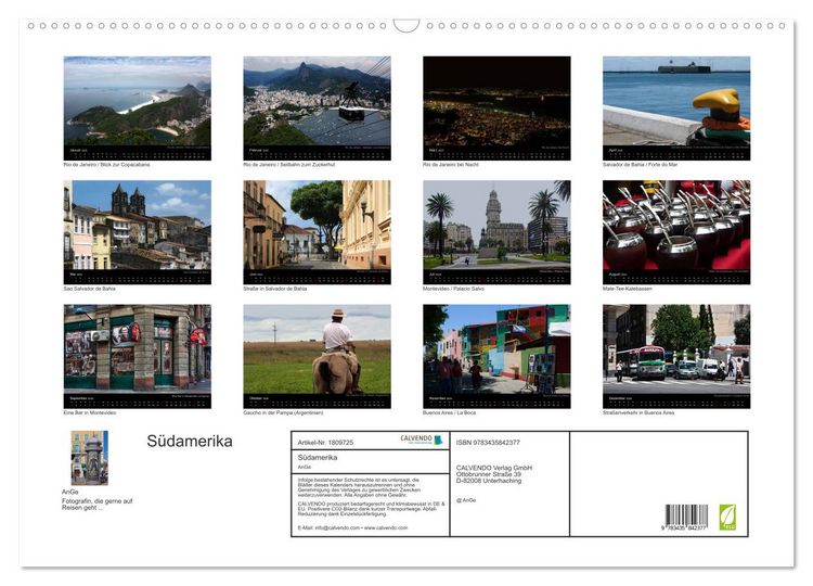 Produktbild: S&uuml;damerika (Wandkalender 2025 DIN A2 quer), CALVENDO Monatskalender