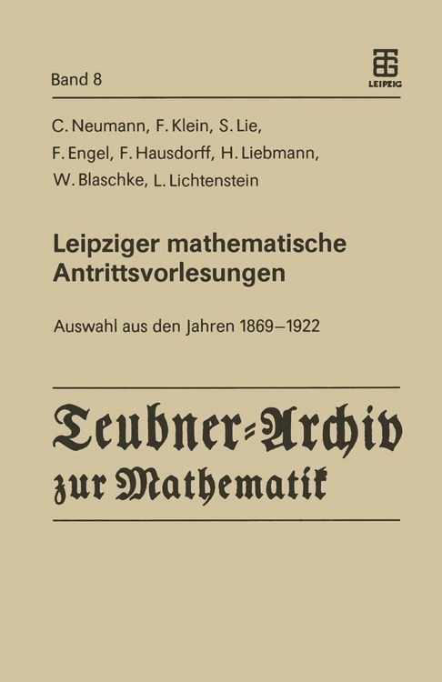 Produktbild: Leipziger mathematische Antrittsvorlesungen