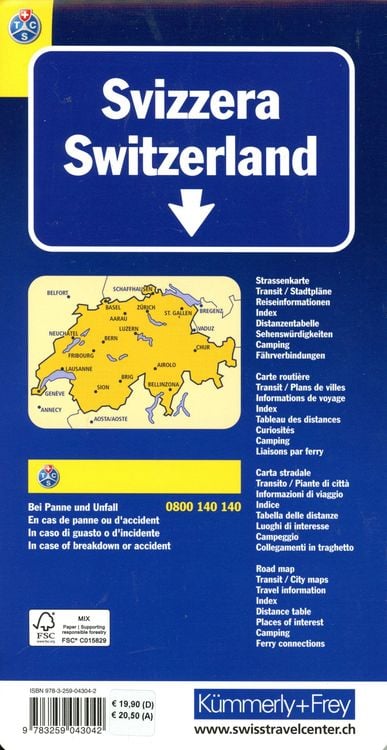 Produktbild: K&uuml;mmerly+Frey Strassenkarte TCS Schweiz 1:301.000