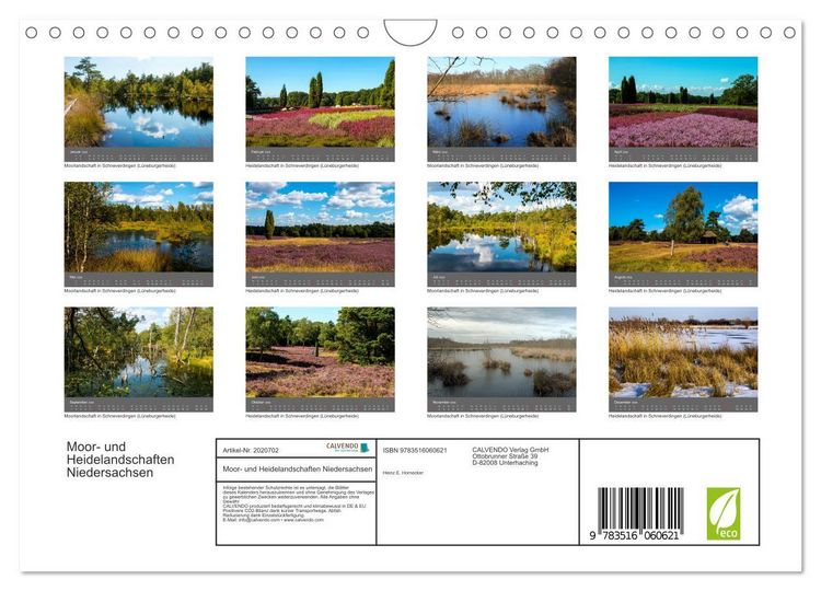 Produktbild: Moor- und Heidelandschaften Niedersachsen (Wandkalender 2026 DIN A4 quer), CALVENDO Monatskalender