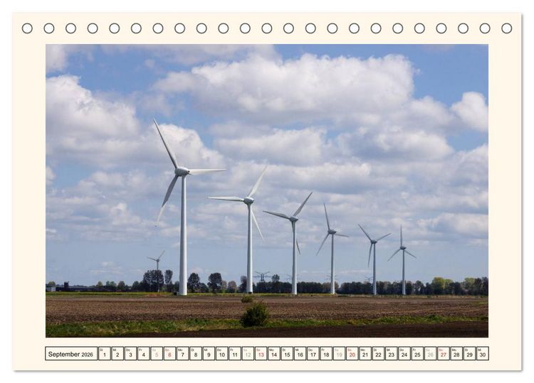 Produktbild: Windkraft in der Landschaft Ostfrieslands (Tischkalender 2026 DIN A5 quer), CALVENDO Monatskalender