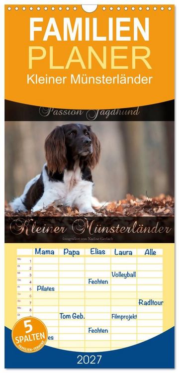 Produktbild: Familienplaner 2027 - Passion Jagdhund - Kleiner M&uuml;nsterl&auml;nder mit 5 Spalten (Wandkalender, 21 x 45 cm) CALVENDO