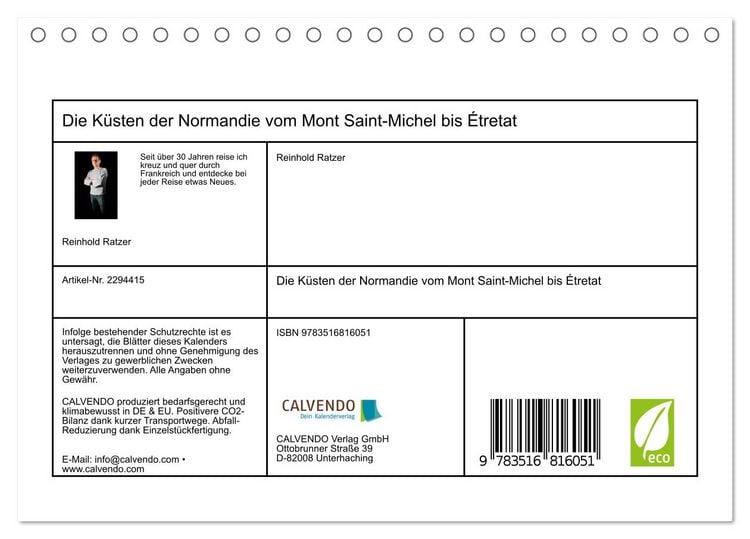 Produktbild: Die K&uuml;sten der Normandie vom Mont Saint-Michel bis &Eacute;tretat (Tischkalender 2027 DIN A5 quer), CALVENDO Monatskalender
