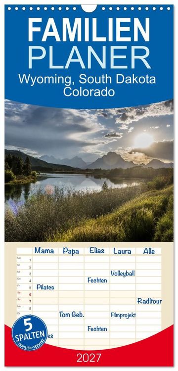 Produktbild: Familienplaner 2027 - Wyoming, South Dakota Colorado mit 5 Spalten (Wandkalender, 21 x 45 cm) CALVENDO