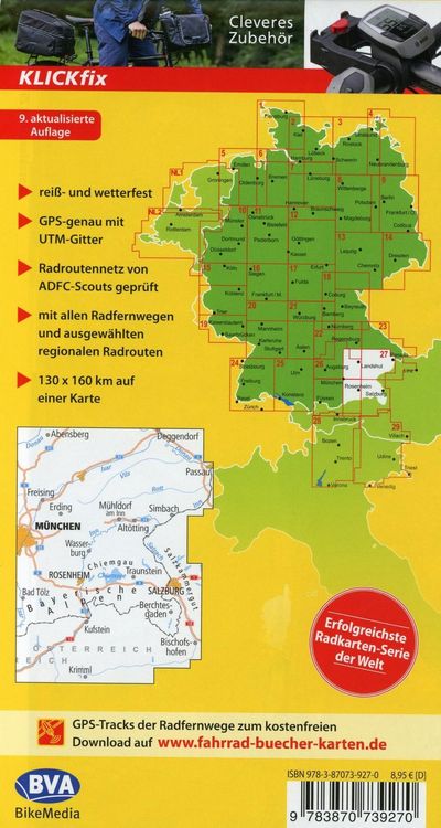 Produktbild: ADFC-Radtourenkarte 27 Oberbayern Ost / Chiemsee / Inn 1:150.000, rei&szlig;- und wetterfest, GPS-Tracks Download