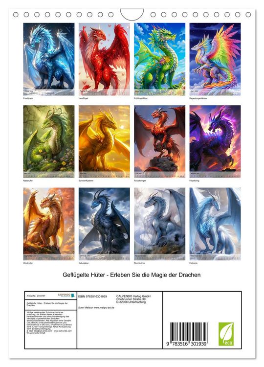 Produktbild: Gefl&uuml;gelte H&uuml;ter - Erleben Sie die Magie der Drachen (Wandkalender 2026 DIN A4 hoch), CALVENDO Monatskalender