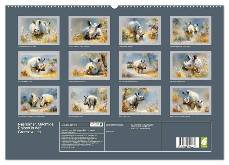 Produktbild: Nash&ouml;rner. M&auml;chtige Rhinos in der Grassavanne (hochwertiger Premium Wandkalender 2027 DIN A2 quer), Kunstdruck in Hochglanz