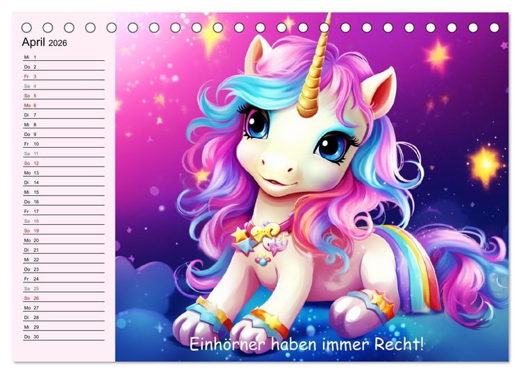 Produktbild: Unicorns! Lustige Einh&ouml;rner. Witzige Einhornspr&uuml;che und Weisheiten (Tischkalender 2026 DIN A5 quer), CALVENDO Monatskalender