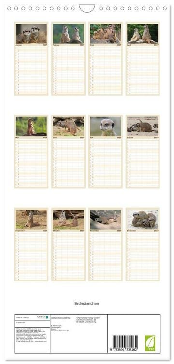 Produktbild: Familienplaner 2027 - Erdm&auml;nnchen mit 5 Spalten (Wandkalender, 21 x 45 cm) CALVENDO