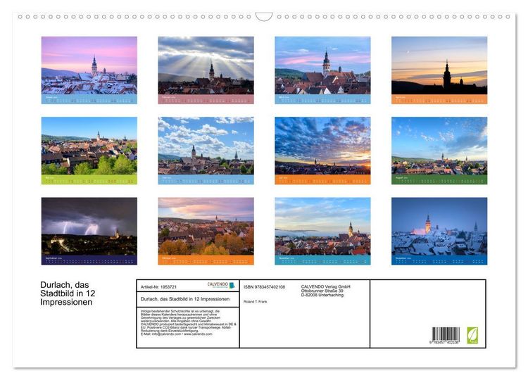 Produktbild: Durlach, das Stadtbild in 12 Impressionen (Wandkalender 2026 DIN A2 quer), CALVENDO Monatskalender