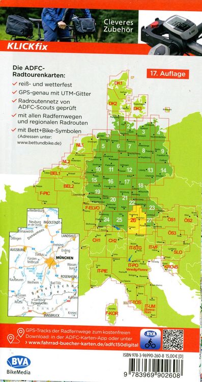 Produktbild: ADFC-Radtourenkarte 26 Oberbayern West München 1:150.000, reiß- und wetterfest, E-Bike geeignet, GPS-Tracks Download, mit Kilometer-Angaben