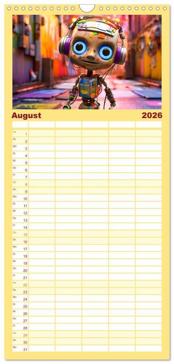 Produktbild: Familienplaner 2026 - Die Welt der kleinen Robots mit 5 Spalten (Wandkalender, 21 x 45 cm) CALVENDO