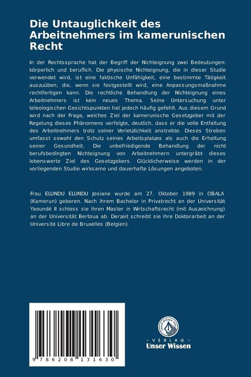 Produktbild: Elundu Elundu, J: Untauglichkeit des Arbeitnehmers im kameru