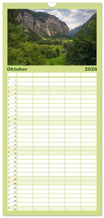 Produktbild: Familienplaner 2026 - Schweiz - Die gr&uuml;ne Lunge Europas mit 5 Spalten (Wandkalender, 21 x 45 cm) CALVENDO
