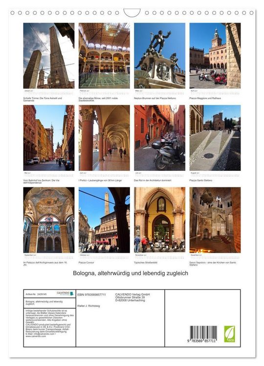 Produktbild: Bologna, altehrw&uuml;rdig und lebendig zugleich (Wandkalender 2027 DIN A3 hoch), CALVENDO Monatskalender
