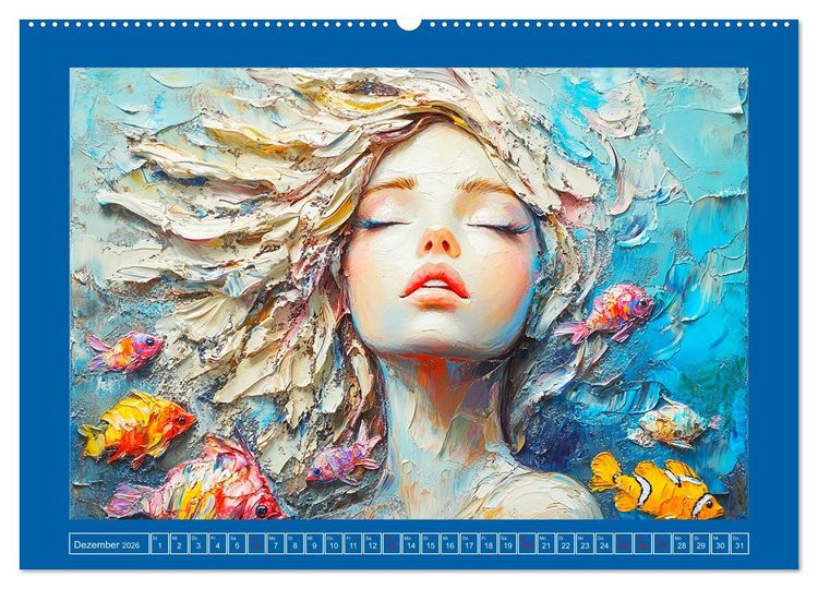Produktbild: Meerjungfrauen. Zauberhafte Illustrationen im &Ouml;lgem&auml;lde-Stil (hochwertiger Premium Wandkalender 2026 DIN A2 quer), Kunstdruck in Hochglanz