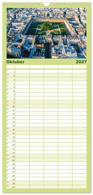 Produktbild: Familienplaner 2027 - Bonjour Paris mit 5 Spalten (Wandkalender, 21 x 45 cm) CALVENDO