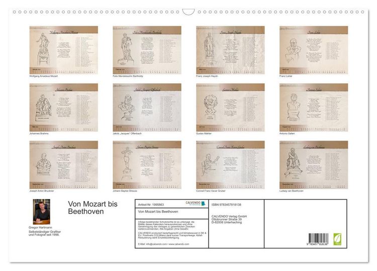 Produktbild: Von Mozart bis Beethoven (Wandkalender 2026 DIN A2 quer), CALVENDO Monatskalender