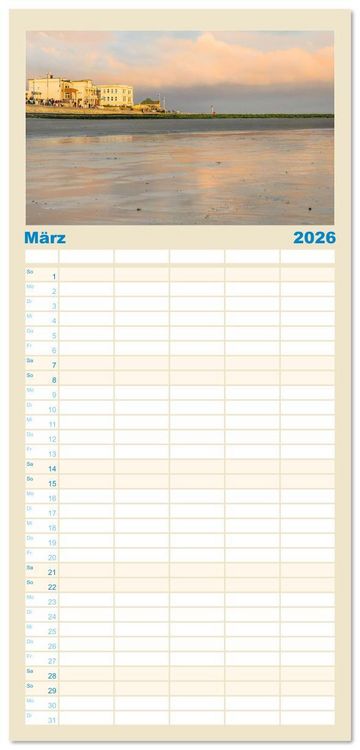 Produktbild: Familienplaner 2026 - Norderney Sehnsuchtskalender mit 5 Spalten (Wandkalender, 21 x 45 cm) CALVENDO
