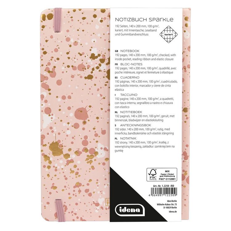 Produktbild: Idena Notizbuch Sparkle 100g/m&sup2; kariert ros&eacute; 14x20cm