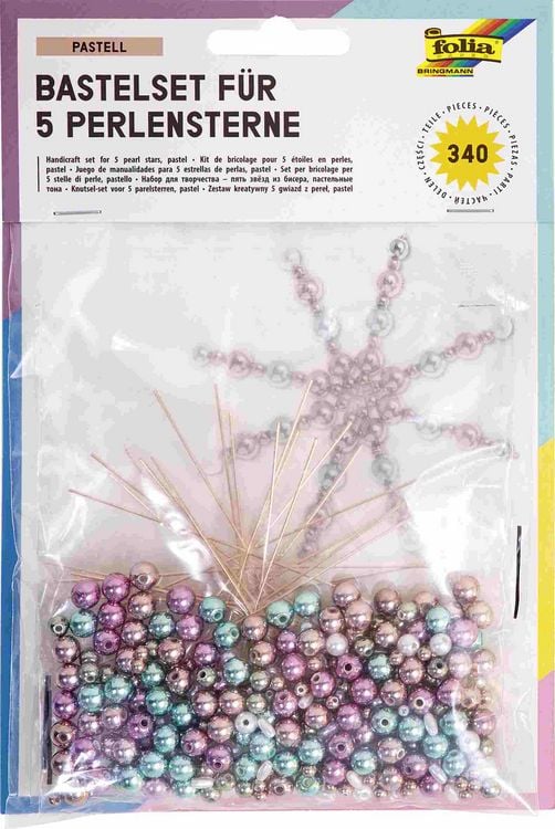 Produktbild: Folia Perlensterne-Set PASTELL, 340-teilig, rosa/gold/t&uuml;rkis/perlwei&szlig;/silber