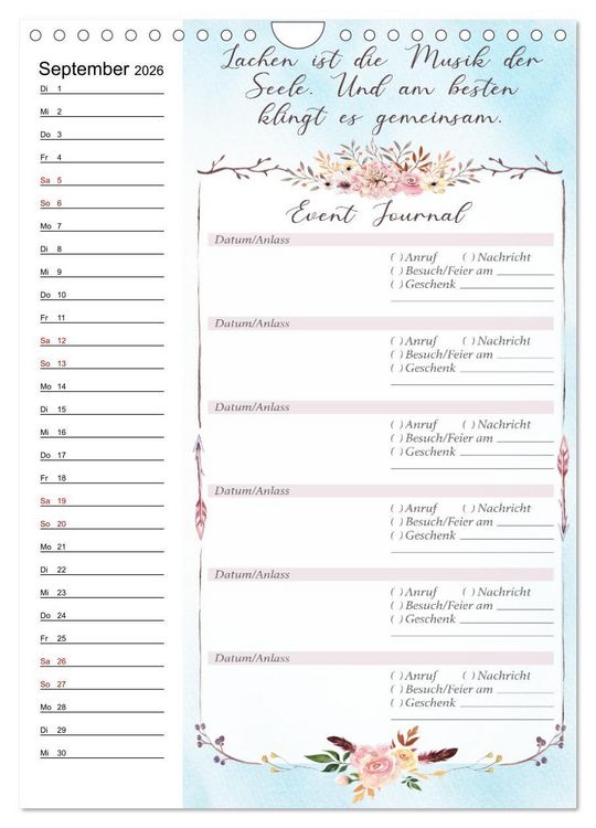 Produktbild: Geburtstagsplaner Boho Blau - F&uuml;r Termine, Geschenke, Eventdetails & mehr (Wandkalender 2026 DIN A4 hoch), CALVENDO Monatskalender