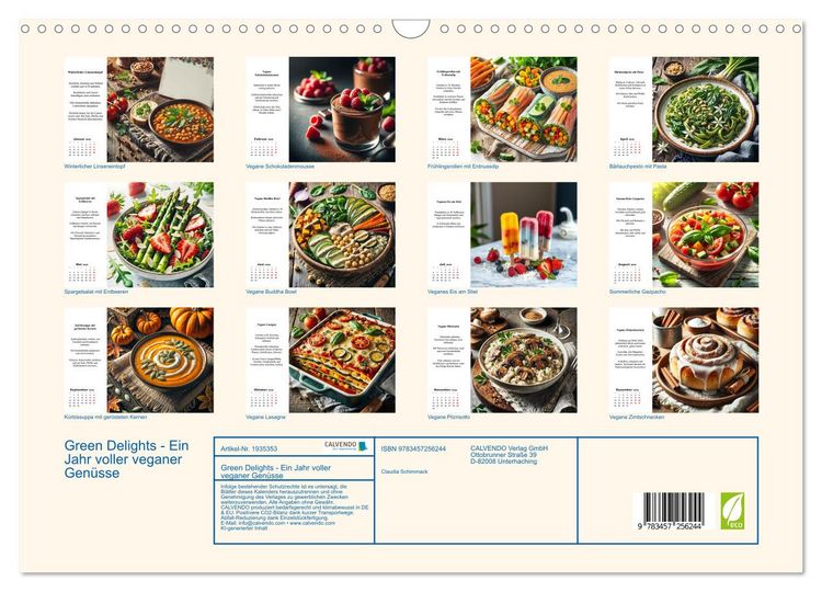 Produktbild: Green Delights - Ein Jahr voller veganer Gen&uuml;sse (Wandkalender 2026 DIN A3 quer), CALVENDO Monatskalender