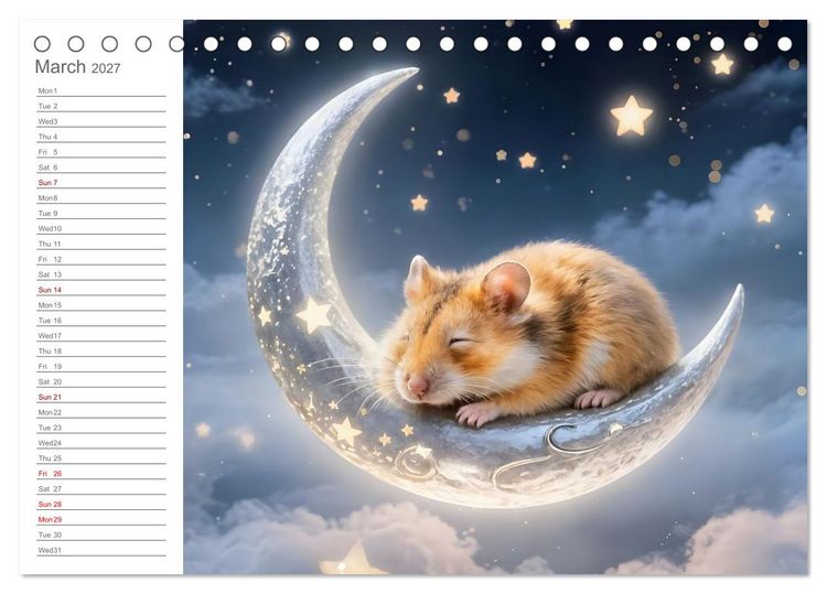 Produktbild: Hamster's Bedtime Calendar - Twelve magical dream worlds (Desk Calendar 2027 DIN A5 landscape), CALVENDO 12 Month DeskCalendar